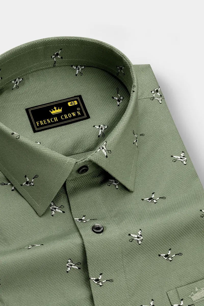 Sage Green Dobby Textured Premium Giza Cotton Shirt 2