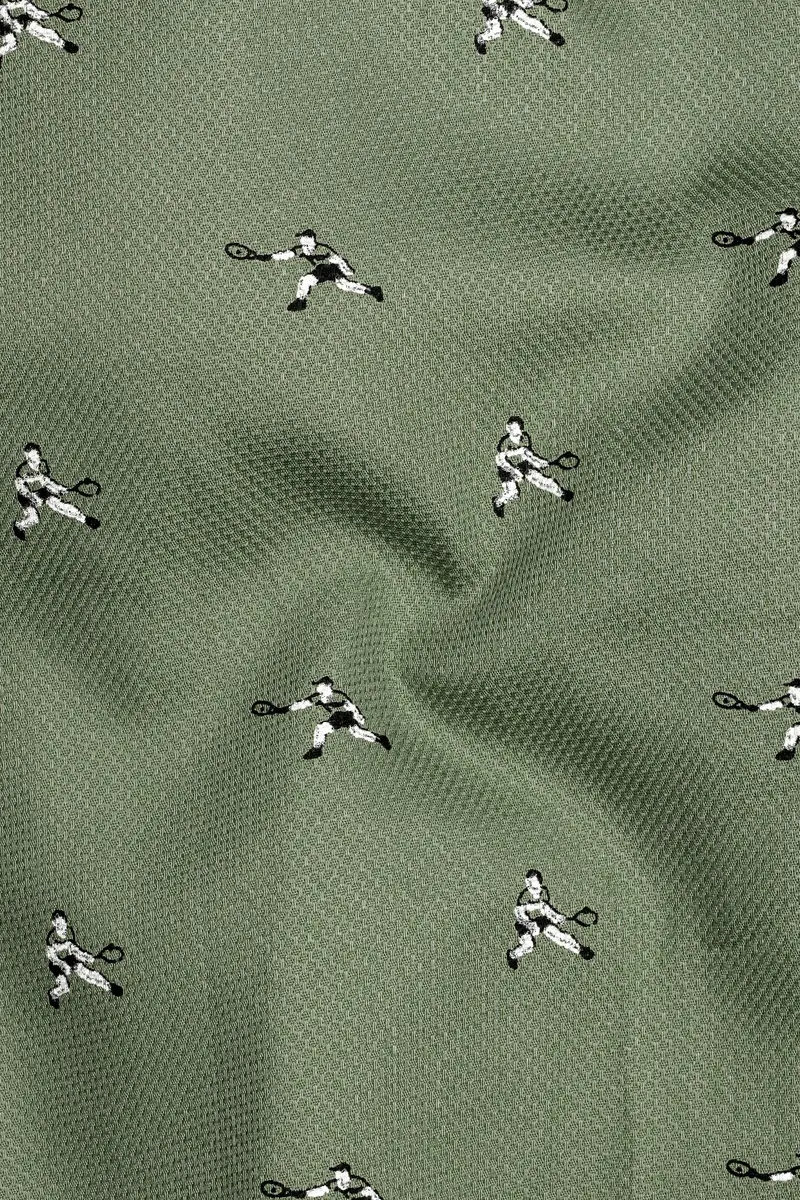 Sage Green Dobby Textured Premium Giza Cotton Shirt 3