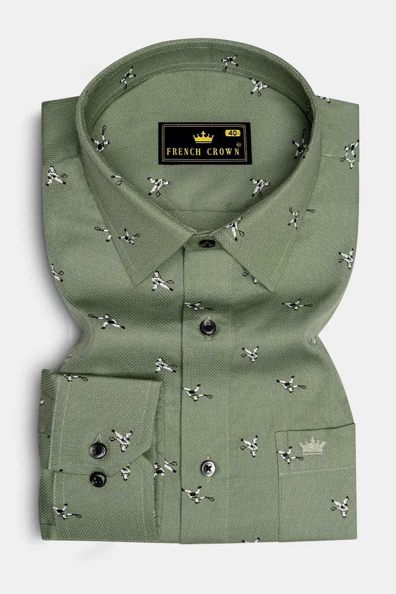 Sage Green Dobby Textured Premium Giza Cotton Shirt 4