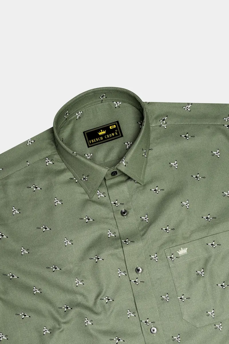 Sage Green Dobby Textured Premium Giza Cotton Shirt 5