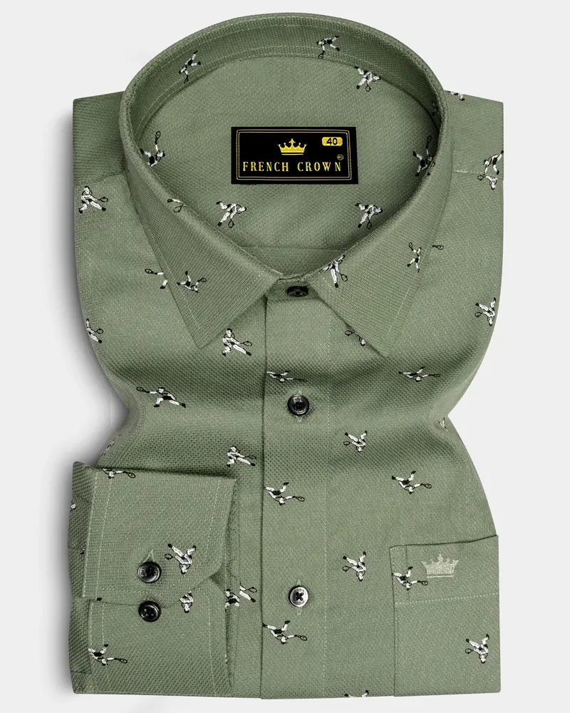Sage Green Dobby Textured Premium Giza Cotton Shirt 6