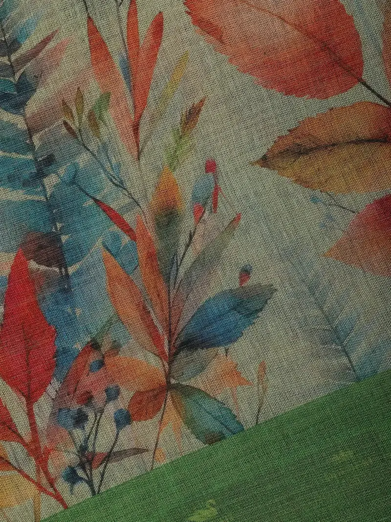 Sage Green Floral Design Semi Tissue Saree 2