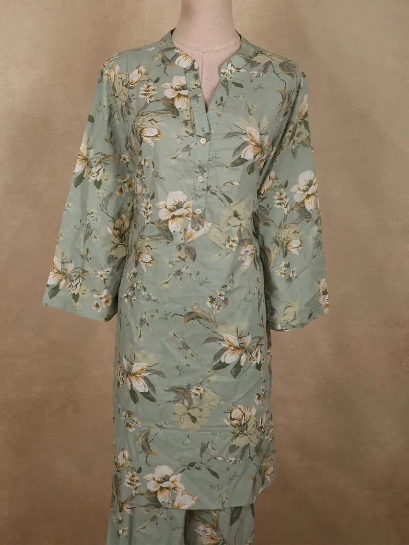 Sage Green Floral Printed Design Cotton Salwar Suit 2