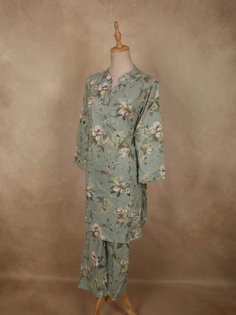Sage Green Floral Printed Design Cotton Salwar Suit 3