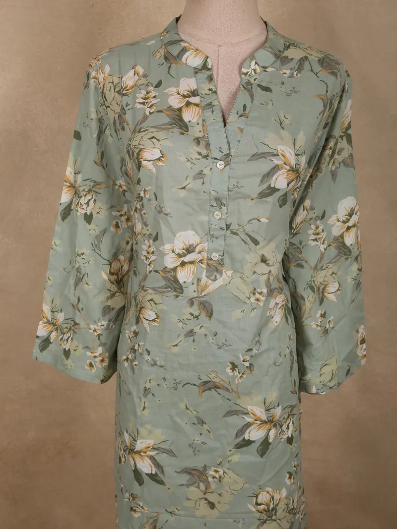 Sage Green Floral Printed Design Cotton Salwar Suit 5