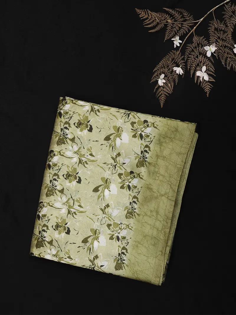 Sage Green Floral Woven Design Crepe Silk Saree 1