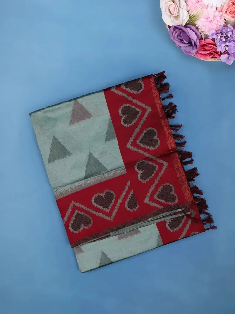Sage Green Geometric Heart Woven Tissue Silk Saree 1