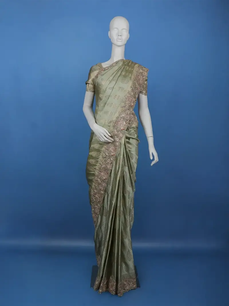 Sage Green Paisley Design Banarasi Silk Saree 1