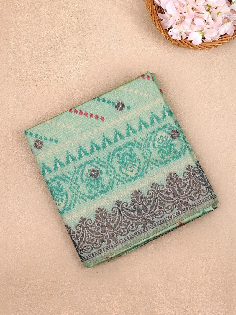 Sage Green Pink Semi Tussar Silk Diagonal Designed Saree 1