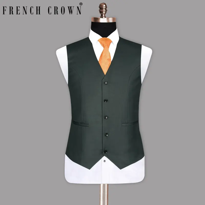 Sage Green Subtle Diamond Textured Waistcoat 1