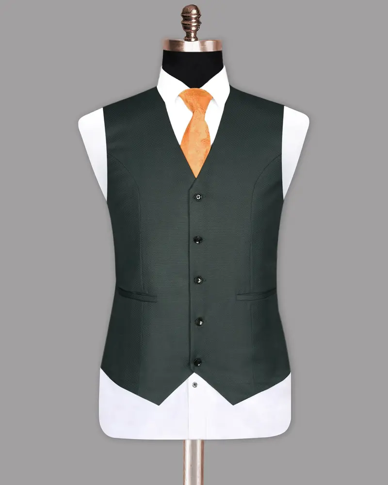 Sage Green Subtle Diamond Textured Waistcoat 2