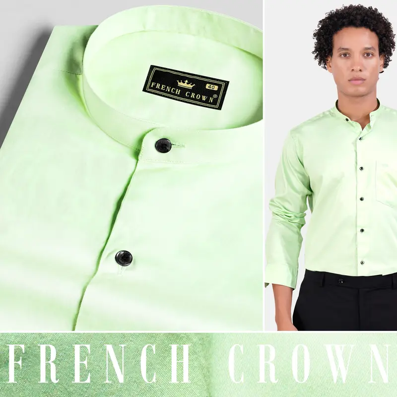 Sage Green Subtle Sheen Super Soft Premium Cotton Mandarin Shirt 4