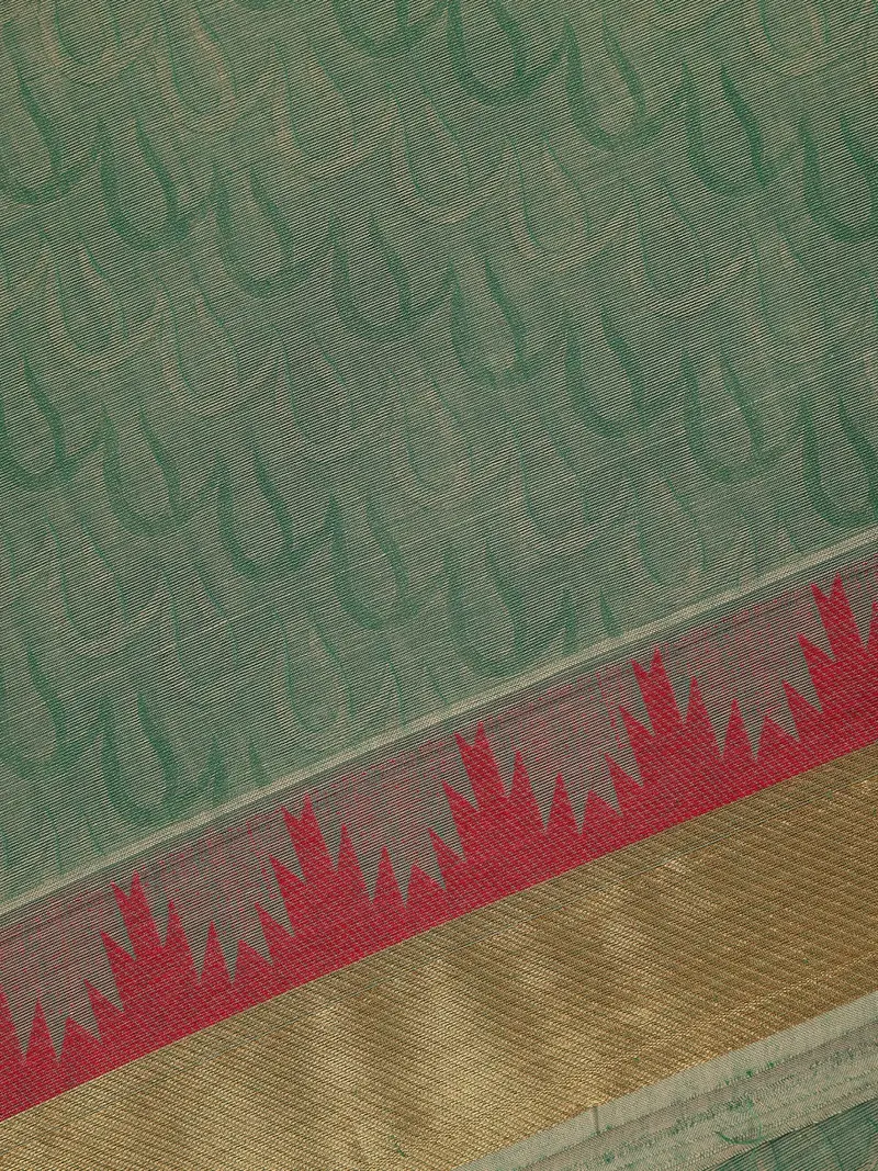 Sage Green Wave Woven Design Cotton Saree 2