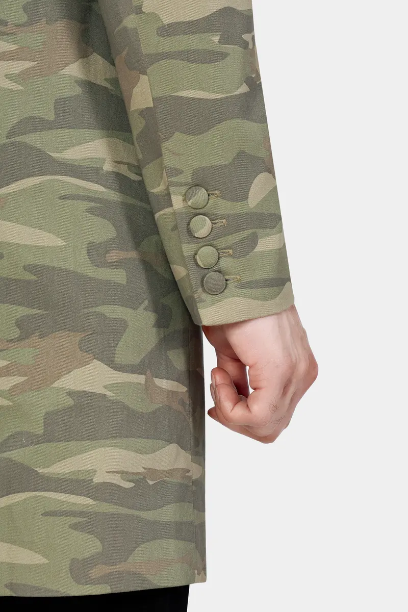 Sage Green With Sandrift Brown Camouflage And Black Premium Cotton Designer Overcoat 4