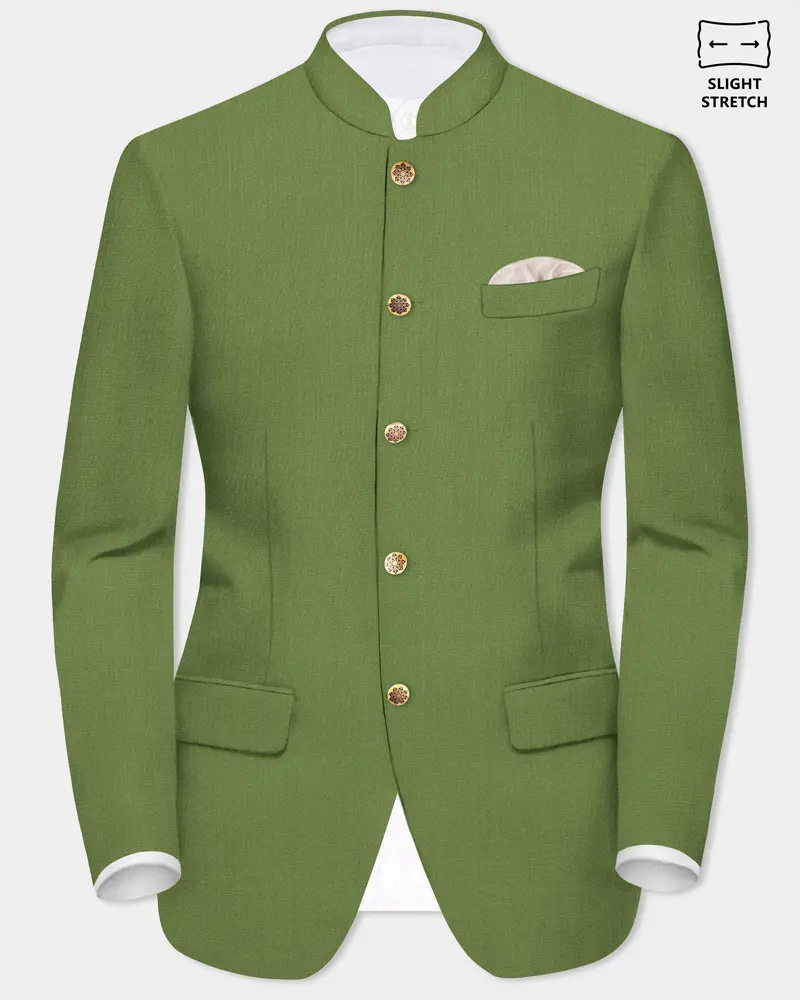 Sage Regal-Dingley Green Solid Wool Rich Bandhgala Slight Stretch Blazer 1