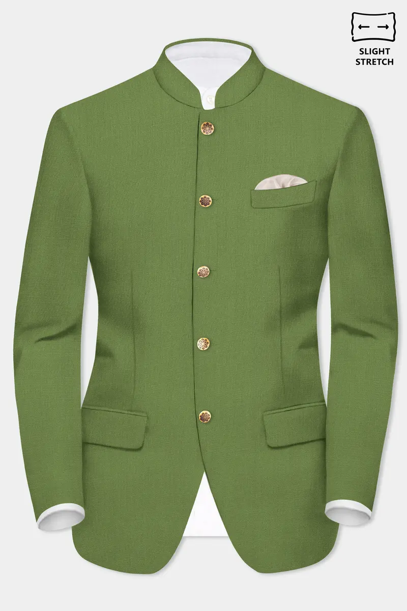 Sage Regal-Dingley Green Solid Wool Rich Bandhgala Slight Stretch Blazer 2