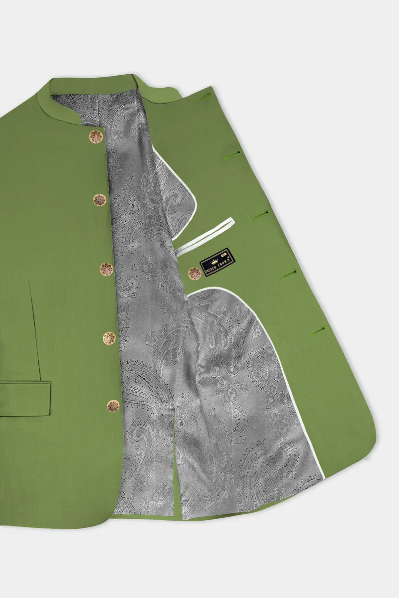Sage Regal-Dingley Green Solid Wool Rich Bandhgala Slight Stretch Blazer 4