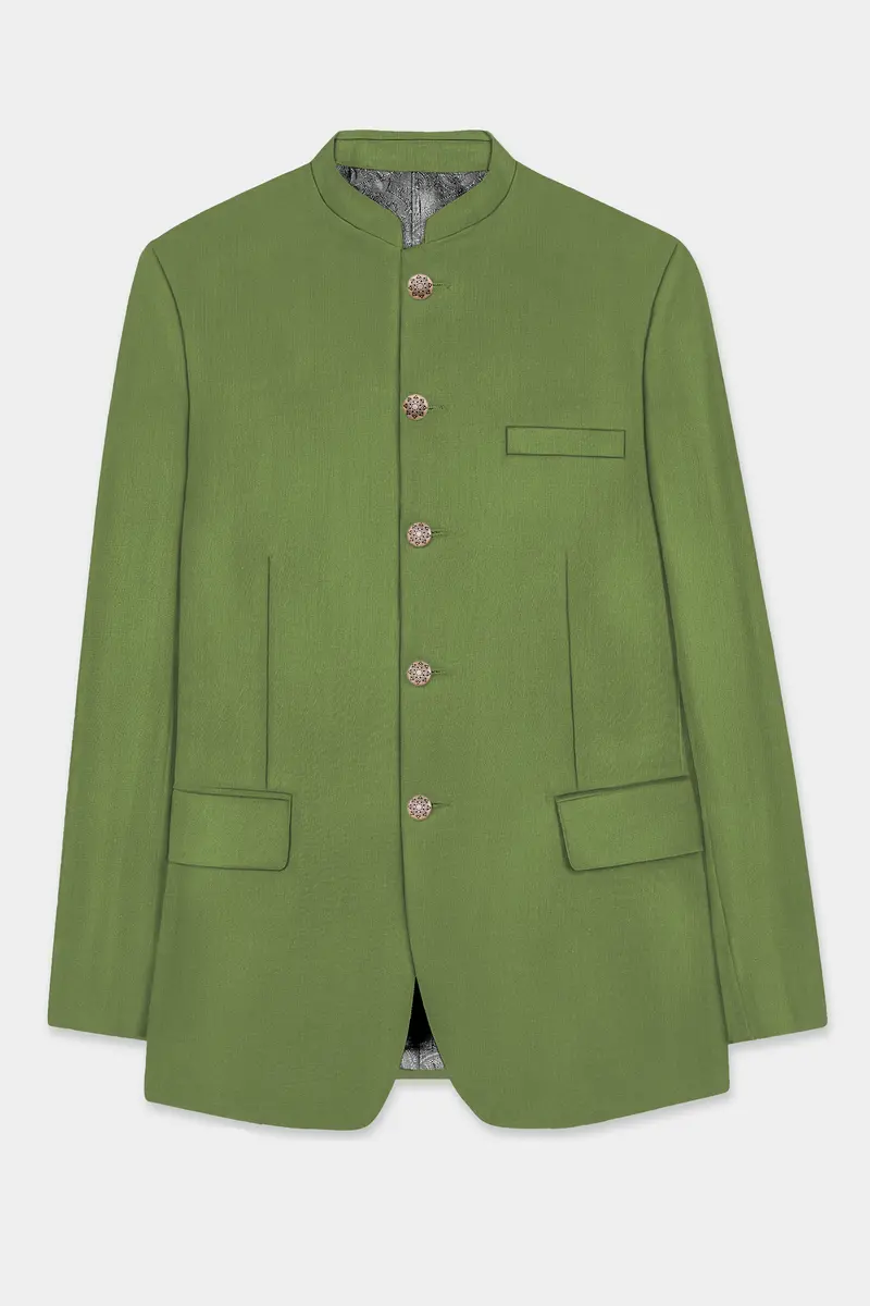 Sage Regal-Dingley Green Solid Wool Rich Bandhgala Slight Stretch Blazer 6