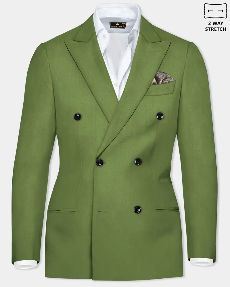 Sage Regal-Dingley Green Solid Wool Rich Double Breasted Slight Stretch Blazer 1