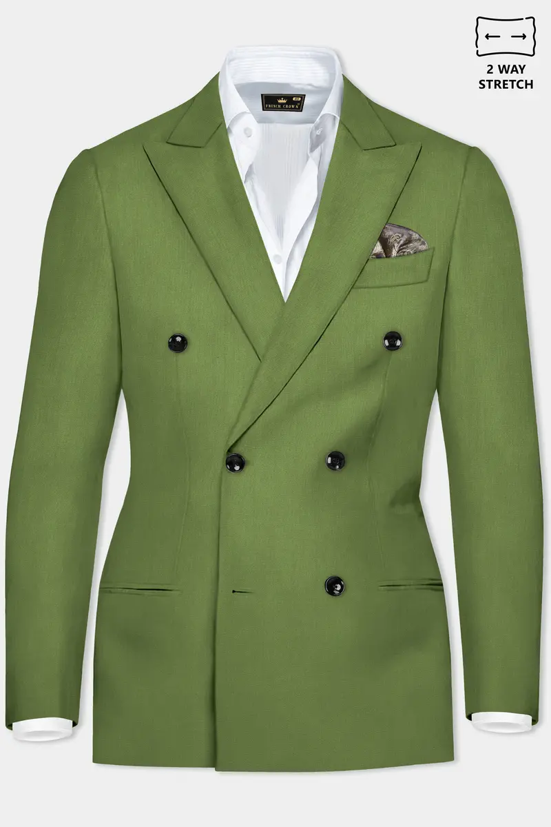 Sage Regal-Dingley Green Solid Wool Rich Double Breasted Slight Stretch Blazer 2