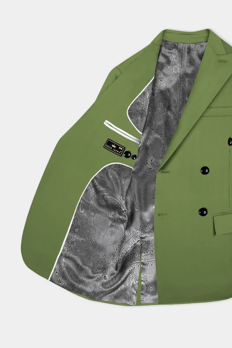 Sage Regal-Dingley Green Solid Wool Rich Double Breasted Slight Stretch Blazer 4