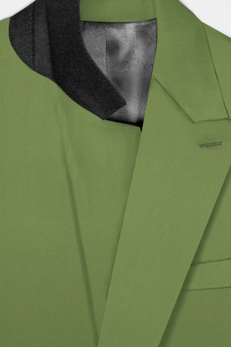 Sage Regal-Dingley Green Solid Wool Rich Double Breasted Slight Stretch Blazer 5