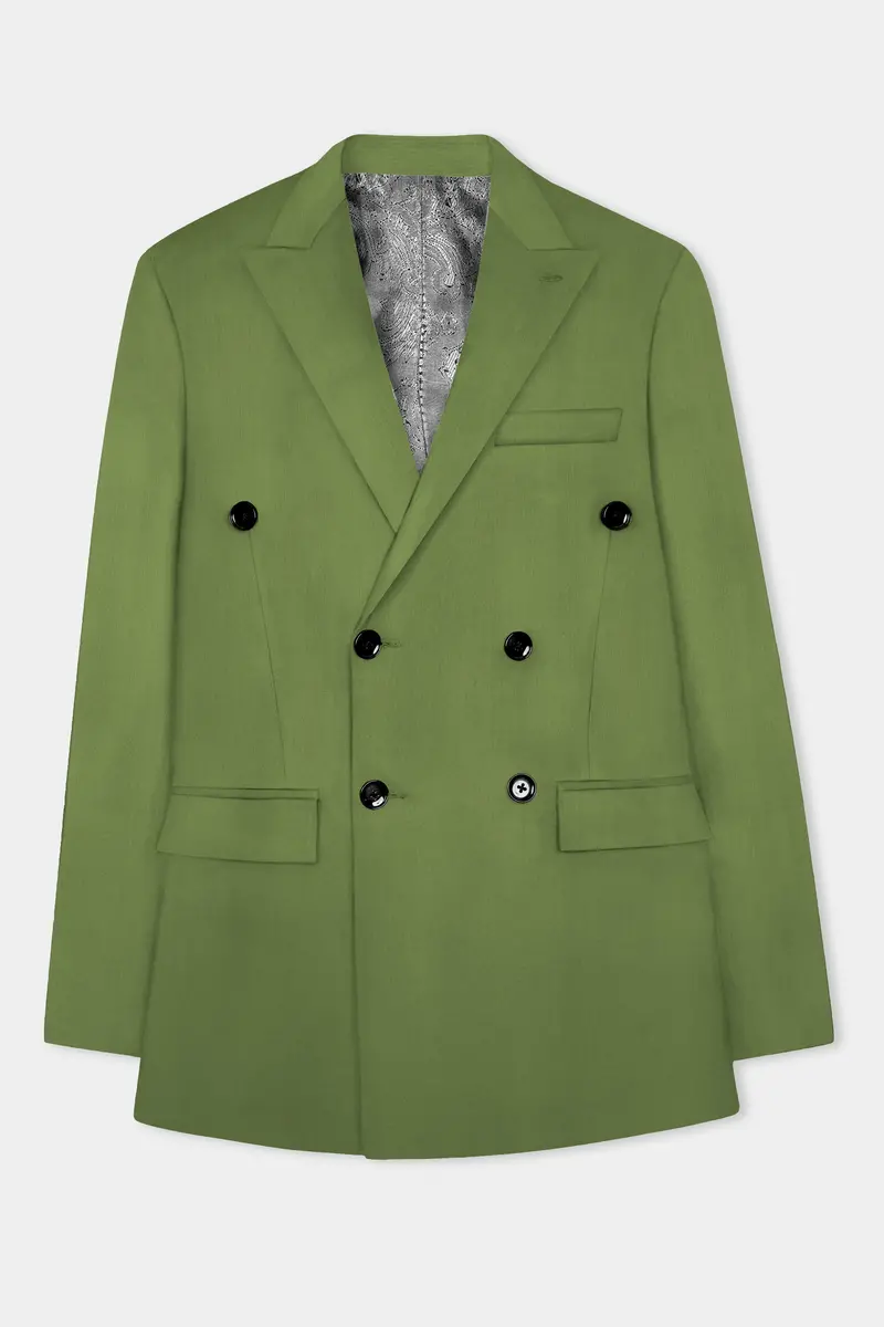 Sage Regal-Dingley Green Solid Wool Rich Double Breasted Slight Stretch Blazer 7