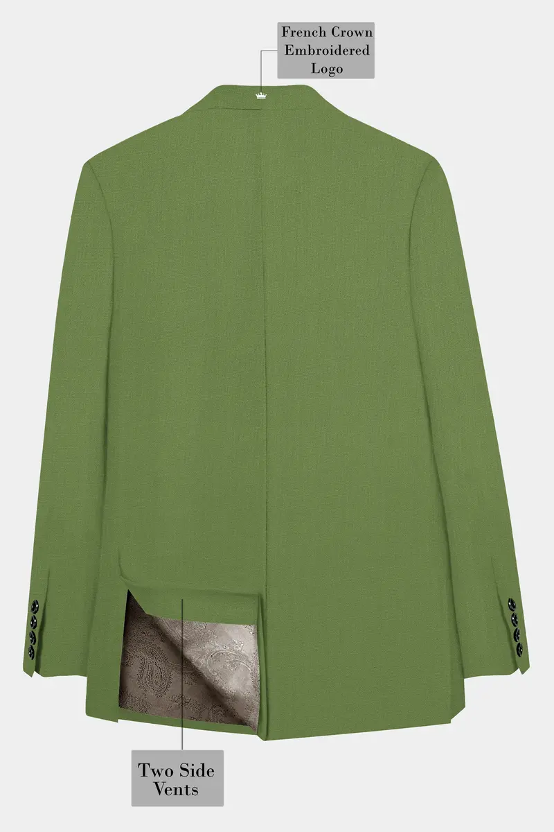 Sage Regal-Dingley Green Solid Wool Rich Double Breasted Slight Stretch Blazer 8
