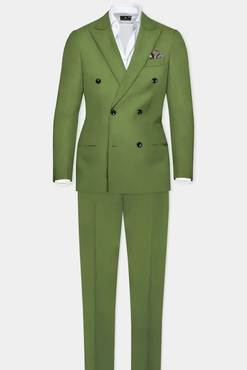 Sage Regal-Dingley Green Solid Wool Rich Double Breasted Slight Stretch Blazer 9