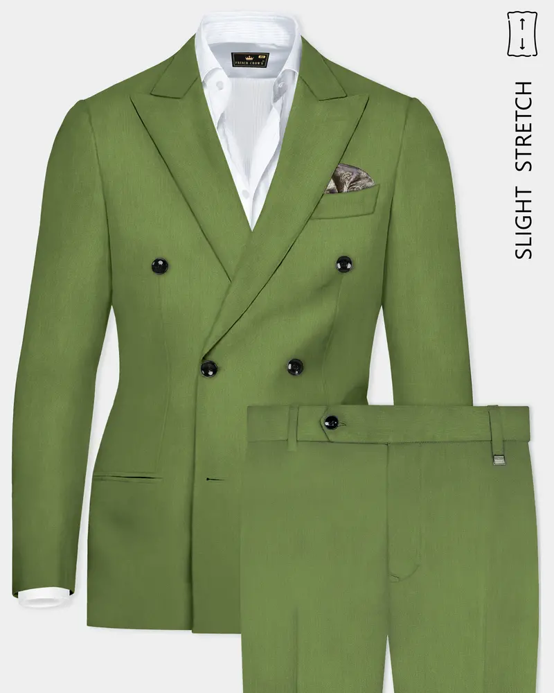 Sage Regal-Dingley Green Solid Wool Rich Double Breasted Slight Stretch Suit 1