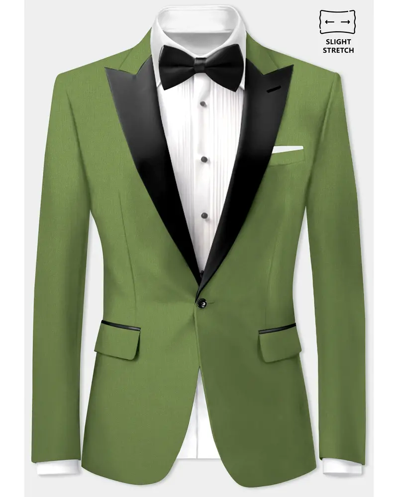 Sage Regal-Dingley Green Solid Wool Rich Peak Lapel Tuxedo Slight Stretch Blazer 1