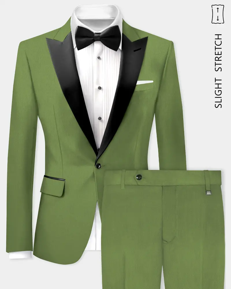 Sage Regal-Dingley Green Solid Wool Rich Peak Lapel Tuxedo Slight Stretch Suit 1