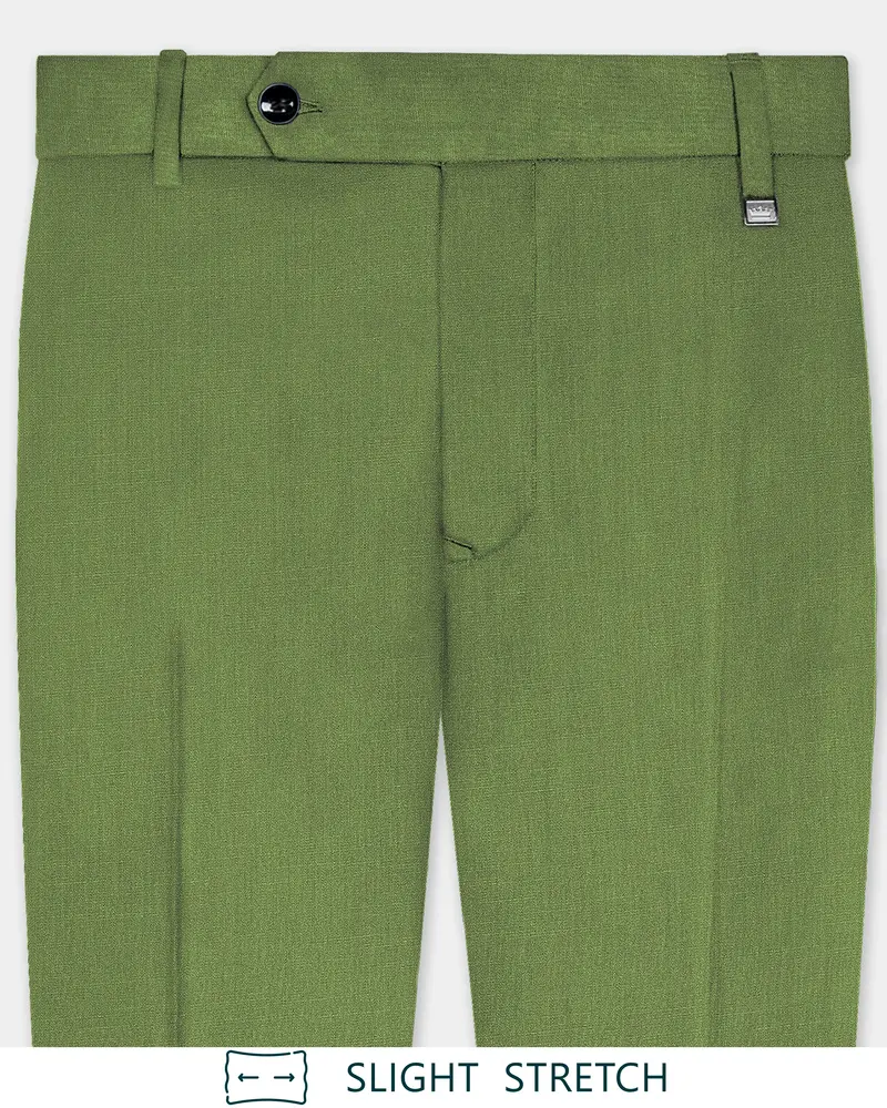 Sage Regal-Dingley Green Solid Wool Rich Slight Stretch Waistband Pant 1