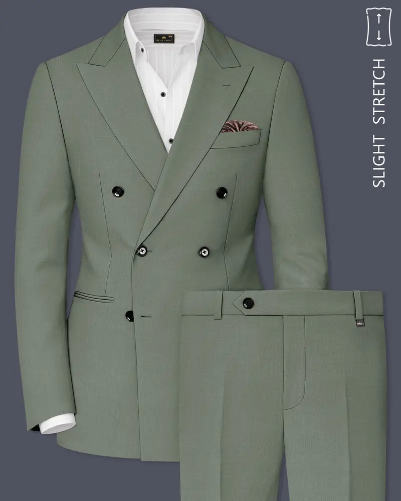 Sage-Smokey Green Wool Rich Slight Stretch Double Breasted Suit 1