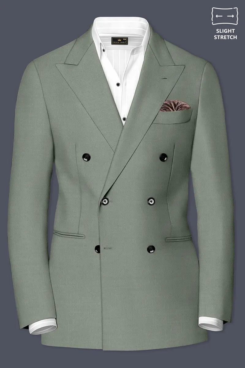Sage-Smokey Green Wool Rich Slight Stretch Double Breasted Suit 10