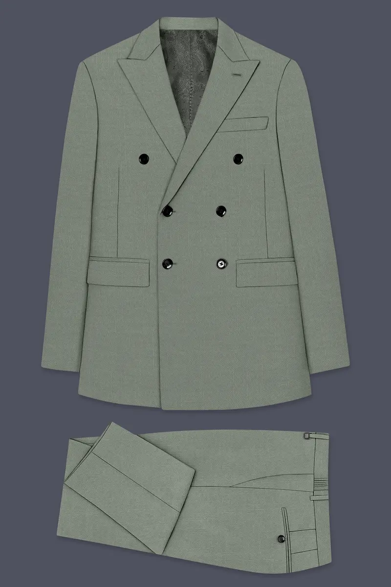 Sage-Smokey Green Wool Rich Slight Stretch Double Breasted Suit 11