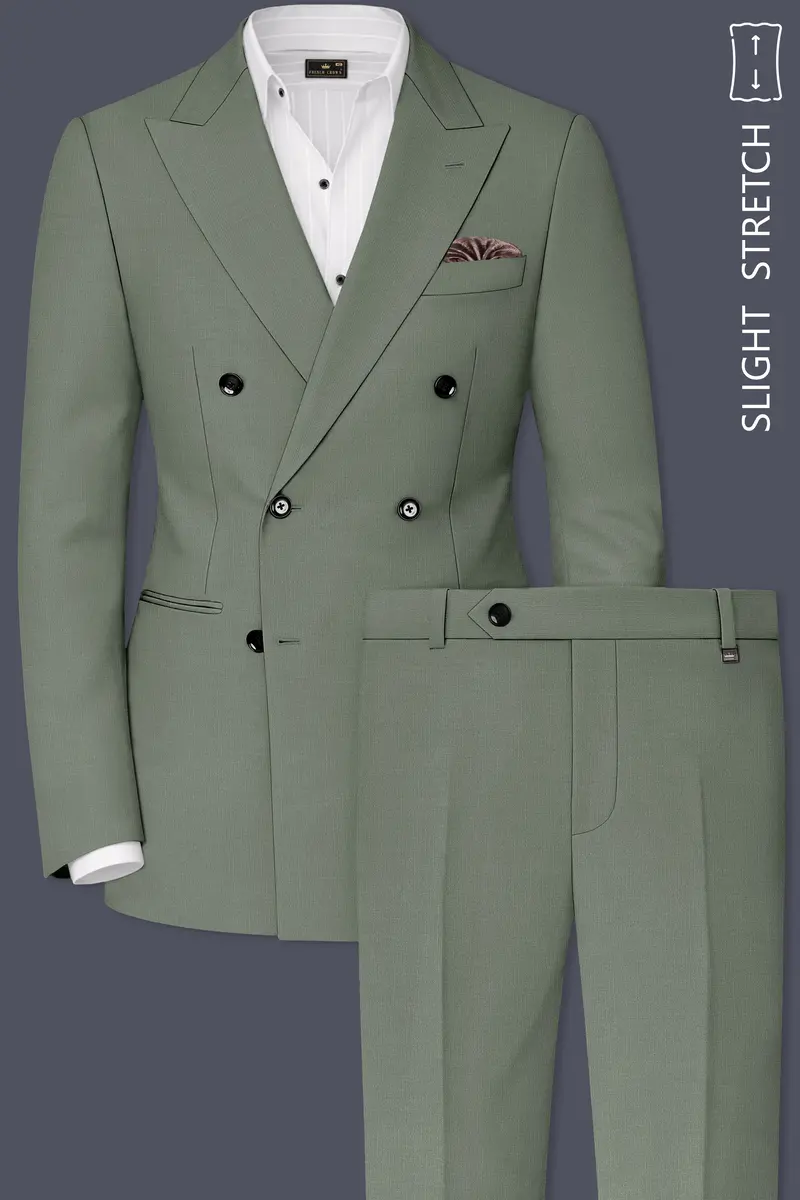 Sage-Smokey Green Wool Rich Slight Stretch Double Breasted Suit 2