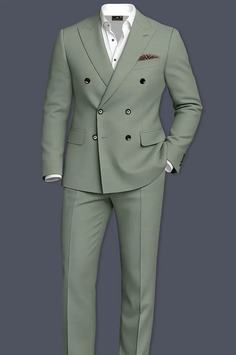 Sage-Smokey Green Wool Rich Slight Stretch Double Breasted Suit 4