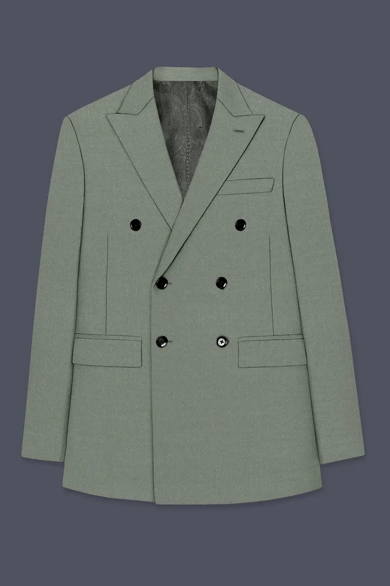 Sage-Smokey Green Wool Rich Slight Stretch Double Breasted Suit 8