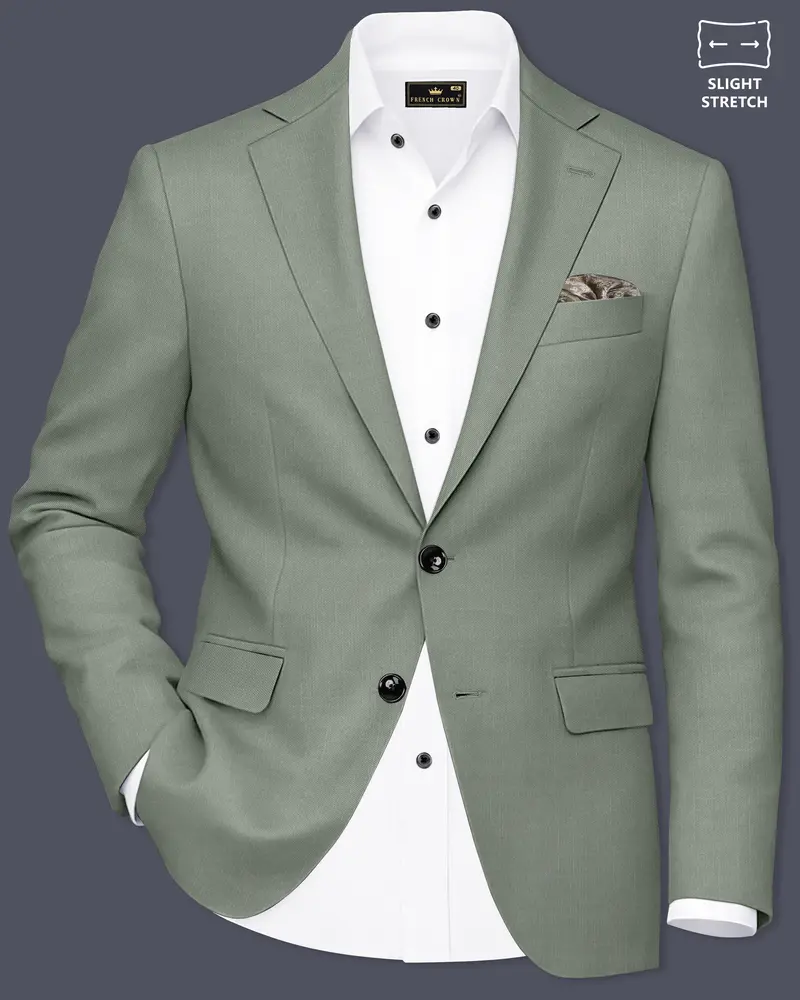 Sage-Smokey Green Wool Rich Slight Stretch Single Breasted Blazer 1