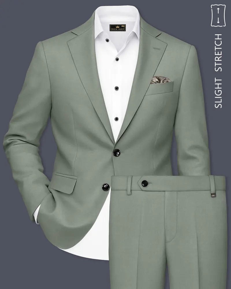 Sage-Smokey Green Wool Rich Slight Stretch Single Breasted Suit 1