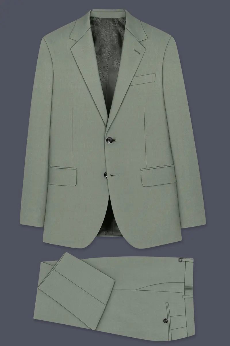 Sage-Smokey Green Wool Rich Slight Stretch Single Breasted Suit 11