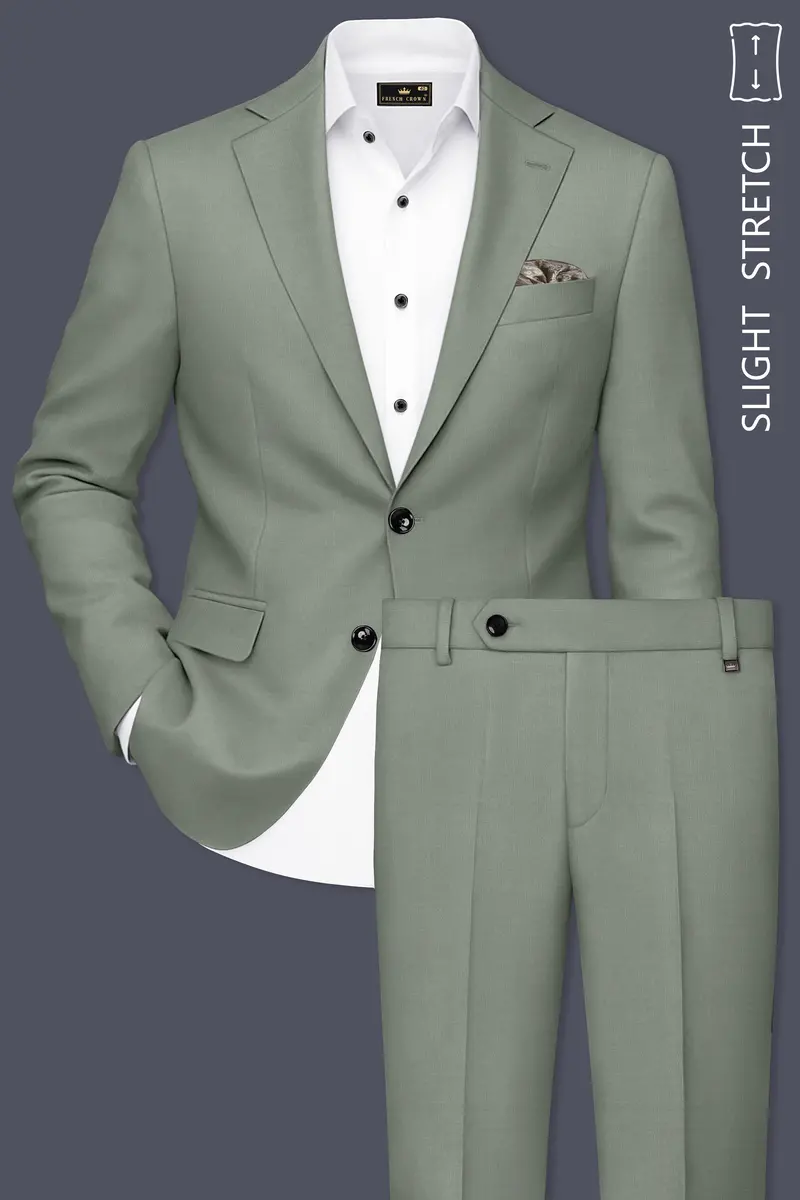 Sage-Smokey Green Wool Rich Slight Stretch Single Breasted Suit 2