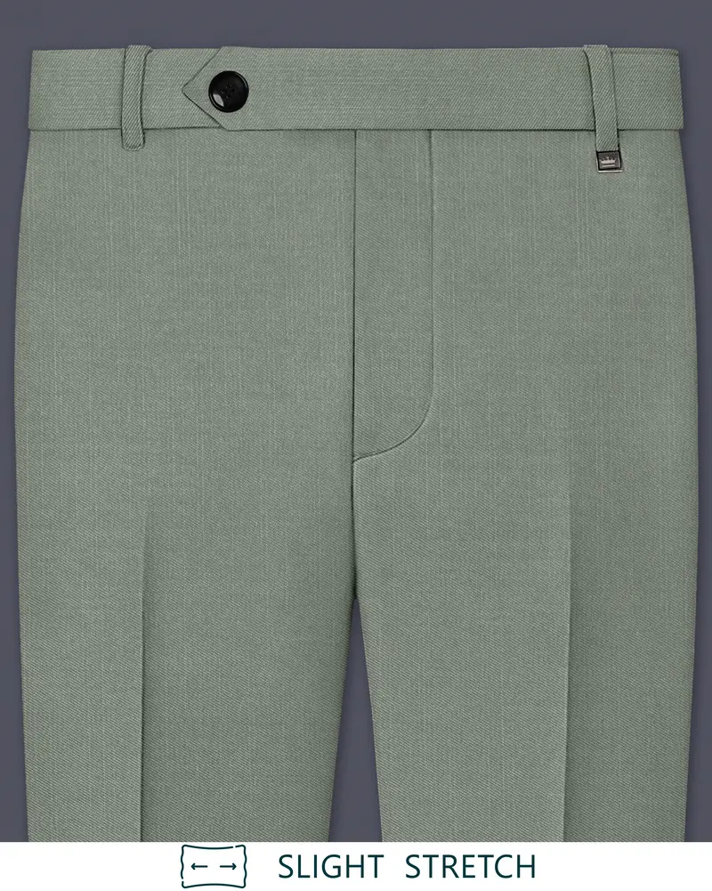 Sage-Smokey Green Wool Rich Slight Stretch Waistband Pant 1