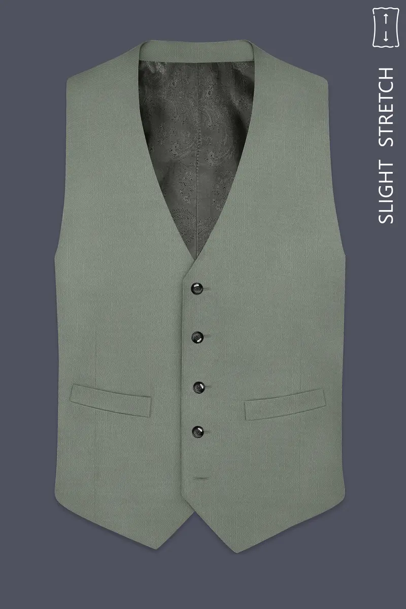 Sage-Smokey Green Wool Rich Slight Stretch Waistcoat 2