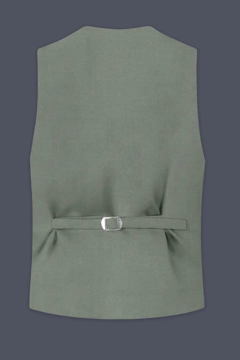 Sage-Smokey Green Wool Rich Slight Stretch Waistcoat 4