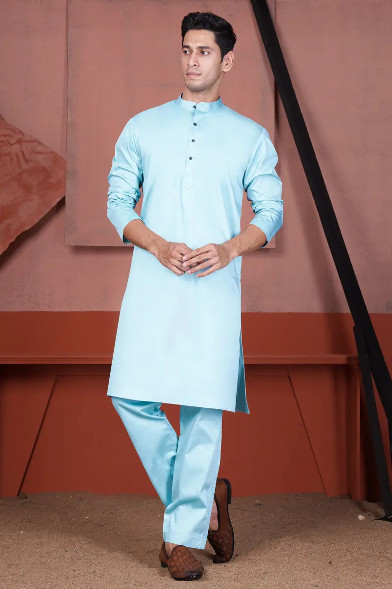 Sail Blue Subtle Sheen Super Soft Premium Cotton Kurta Set 2