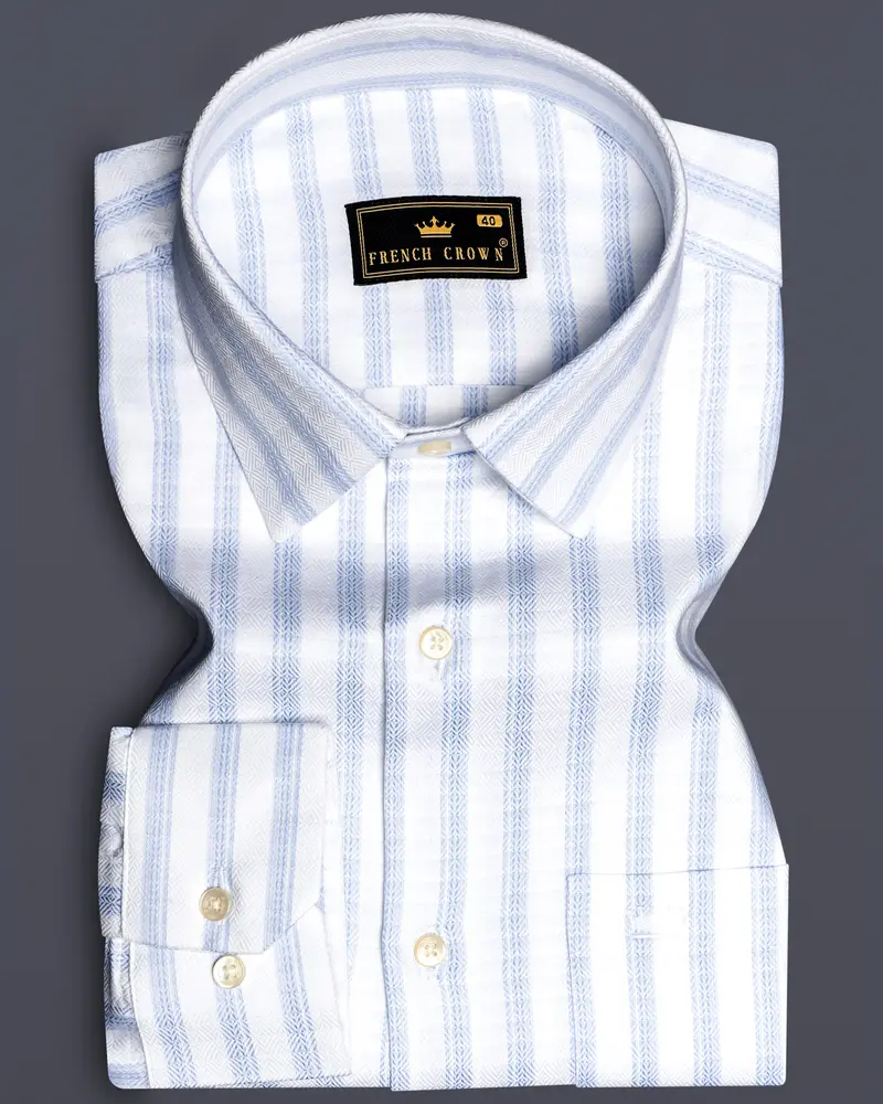 Sailors-Tropical Blue And Bright White Stripes Dobby Textured Premium Giza Cotton Dress Shirt 10
