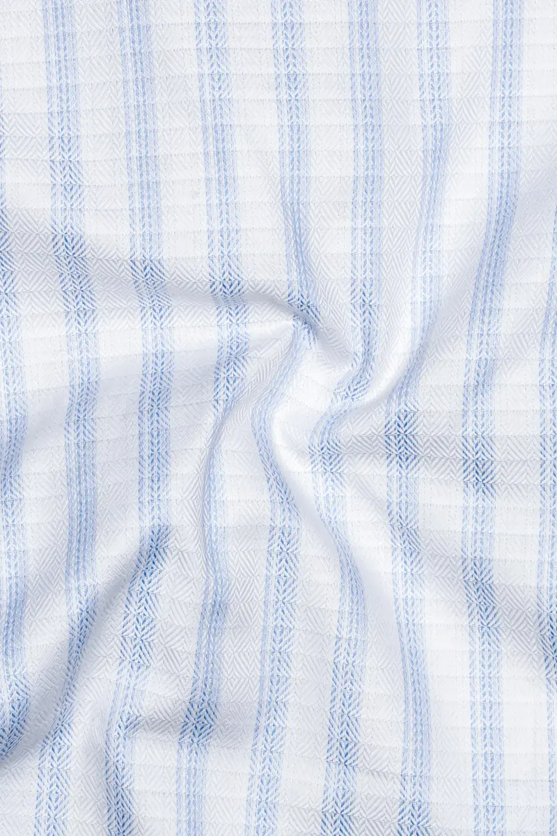Sailors-Tropical Blue And Bright White Stripes Dobby Textured Premium Giza Cotton Dress Shirt 3