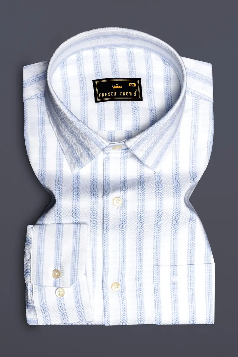 Sailors-Tropical Blue And Bright White Stripes Dobby Textured Premium Giza Cotton Dress Shirt 4